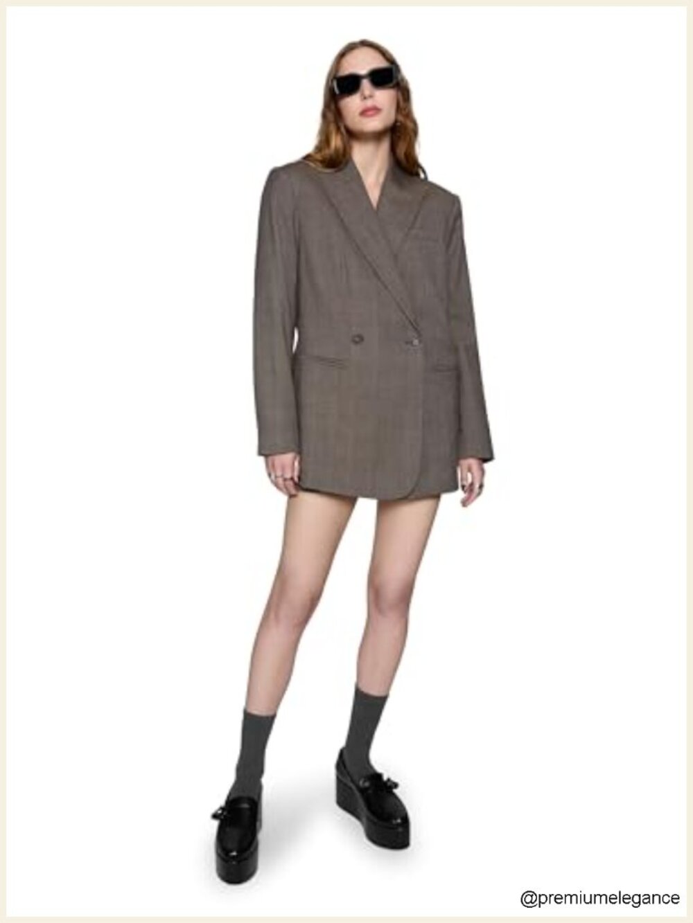 Oversized Wool Blend Plaid Blazer, Notch Collar, Button Closure